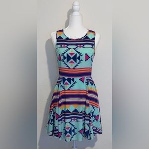 Dillard’s Gianni Bini Aztec Abstract Striped Fit & Flare Mini Dress Medium